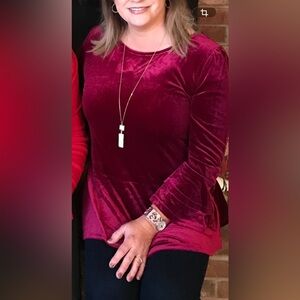 Elegant Velvet Flared Sleeve Blouse